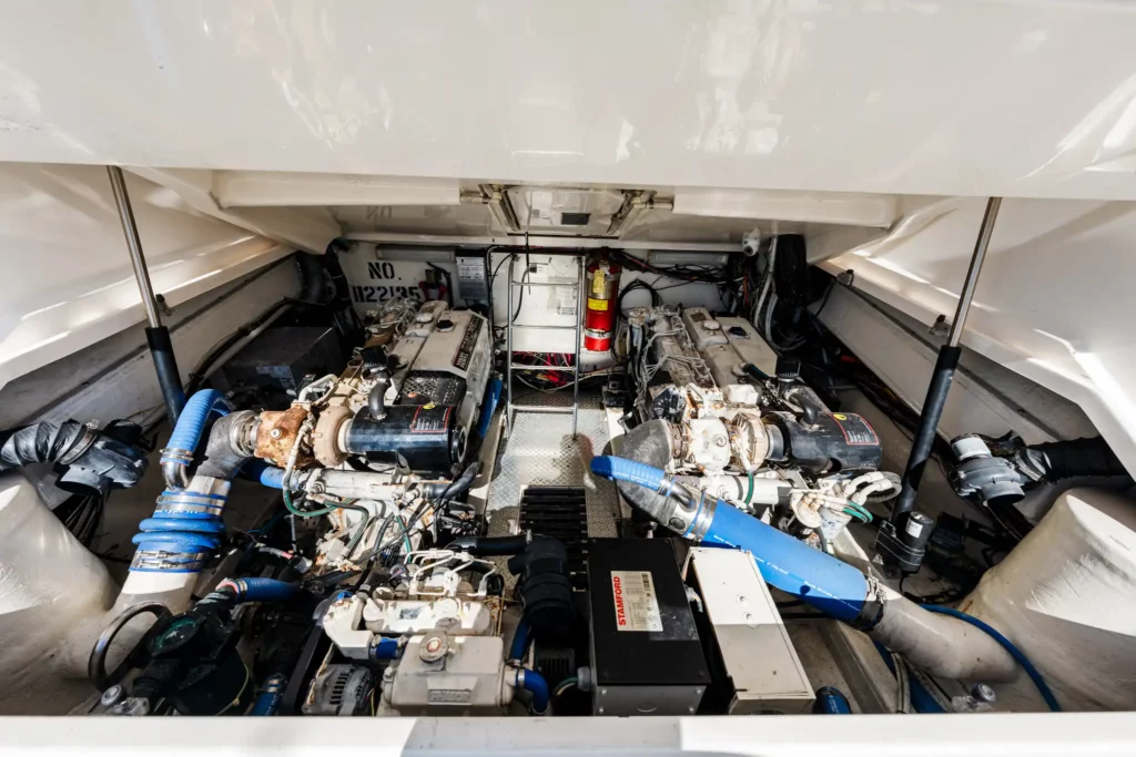 Marine Photography 6 Engine room of a sportfishing yacht, both mains clean and clearly serviced
