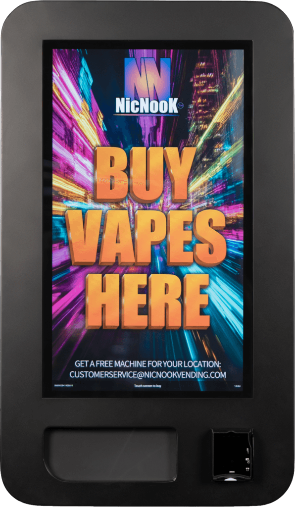 Product Photography 4 NicNook vape vending machine straight on and cut out on a plain background, showing the full screen, the dispensing tray and the card reader